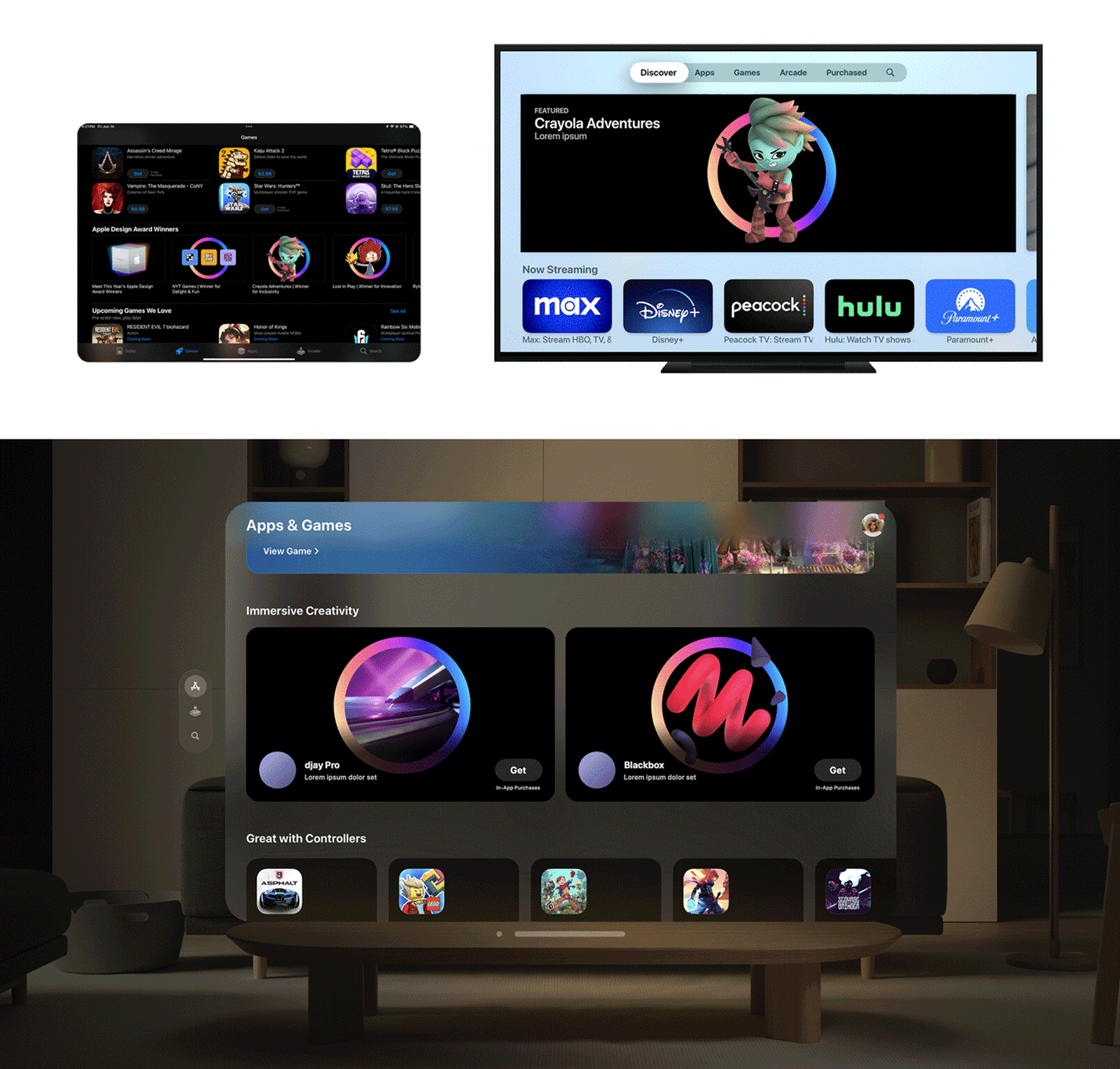 On iPad, Apple TV, Vision Pro